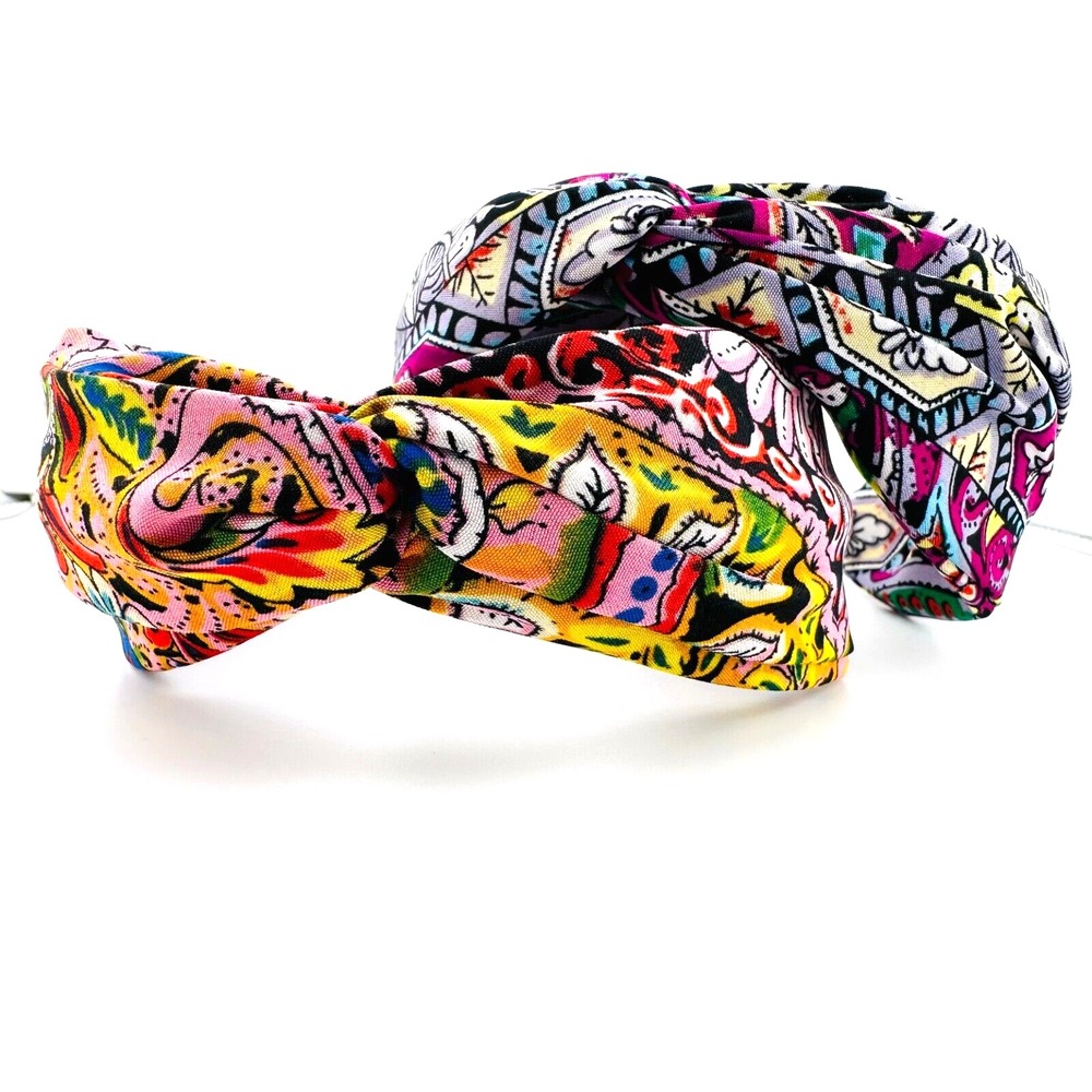 Pair of Top Knot Headbands Colorful Bohemian Cotton Blend 2.5" Wide NEW